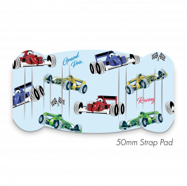 Pad XL to fit 50mm Strap Printed Racing Cars Blue