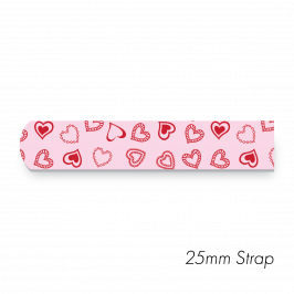 Strap, 1" x 20" (25 x 500mm)  Printed Hearts Red-Pink