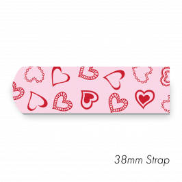 Strap 1.5" x 20" (38 x 500mm)  Printed Hearts Red-Pink