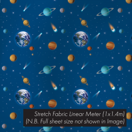 Stretch Fabric Planets Blue, 1.4 x 1m